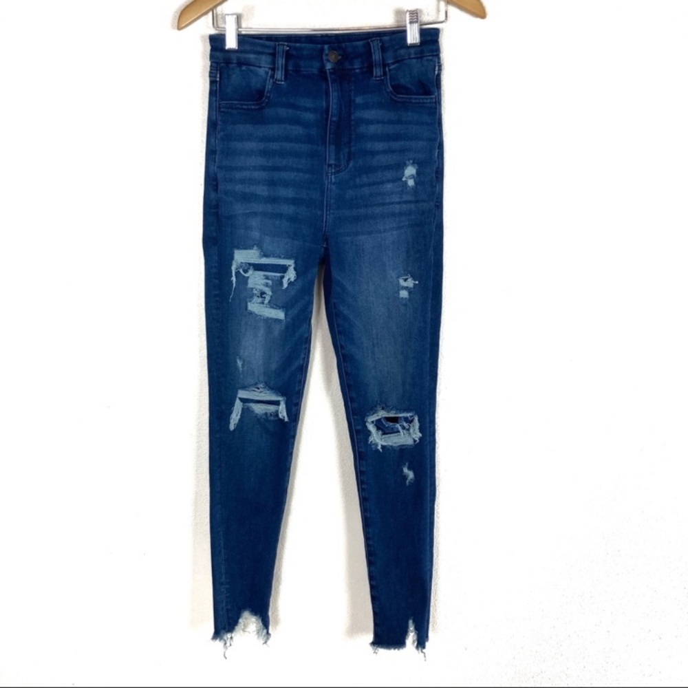 American Eagle AEO Curvy Highest Rise Jegging Destructed Dark Jeans Women’s Sz 4